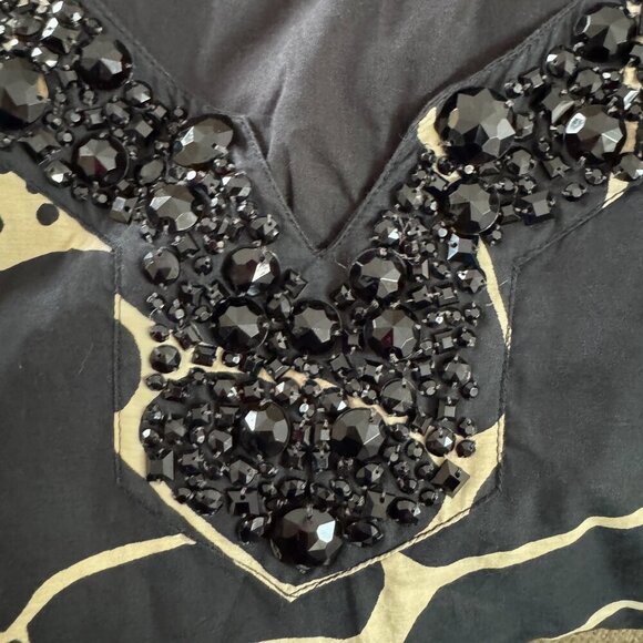 ALFANI Sleeveless Black Tan Big Floral Animal Print Beaded Neckline Dress 16 - Picture 4 of 8